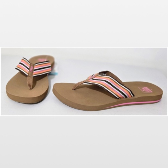 New Reef Flip Flops Womens Size 10 Slip On Brown Pink Stripe Beach NWT - Picture 2 of 16